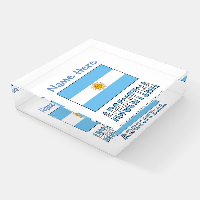 Argentine Flag Argentina Blue Personalized Square Paperweight (Angled)