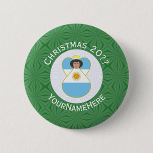 Argentine Flag Christmas Angel Personalized Button