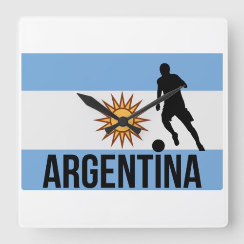 Argentine Flag soccer player uses dot as a ball    Square Wall Clock