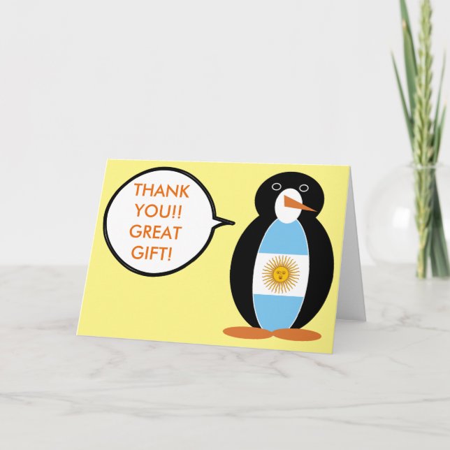 Argentine Flag Talking Ms Penguin  Letterpress Thank You Card (Front)