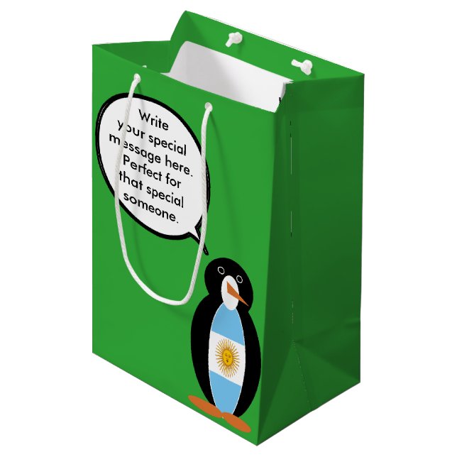 Argentine Flag Talking Ms Penguin  Medium Gift Bag (Front Angled)