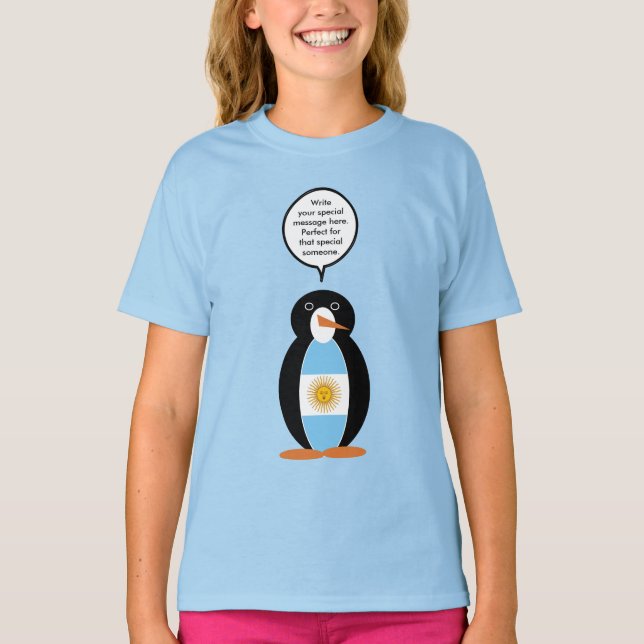 Argentine Flag Talking Ms Penguin Personalized T-Shirt (Front)