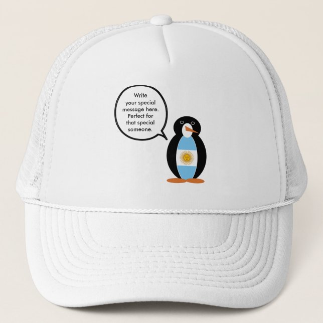 Argentine Flag Talking Ms Penguin Personalized Trucker Hat (Front)
