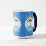 Argentine Hanukkah Angel Flag Personalized  Magic Mug<br><div class="desc">Magic morphing mug features an Argentine Flag Angel, dressed in the flag of Argentina, inside a white, fractal circle of squiggly squares. The circle is on a blue fractal background of squiggly squares. Add a name, holiday, and year to personalize your mug as a gift or to add to your...</div>