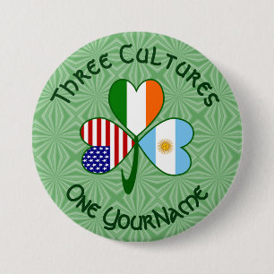 Argentine Irish American Flag Shamrock Personalize Button