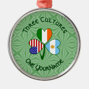 Argentine Irish American Flag Shamrock Personalize Metal Ornament