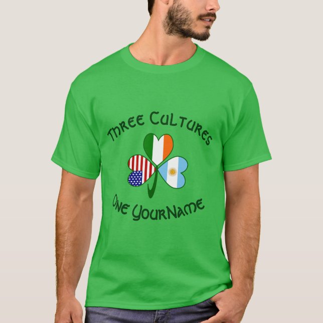 Argentine Irish American Flag Shamrock Personalize T-Shirt (Front)