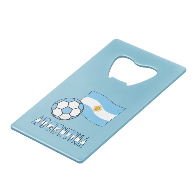 Argentine Soccer Ball and Flag Argentina Credit Card Bottle Opener (Front Angled)