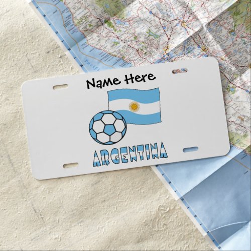 Argentine Soccer Ball and Flag Personalized  License Plate