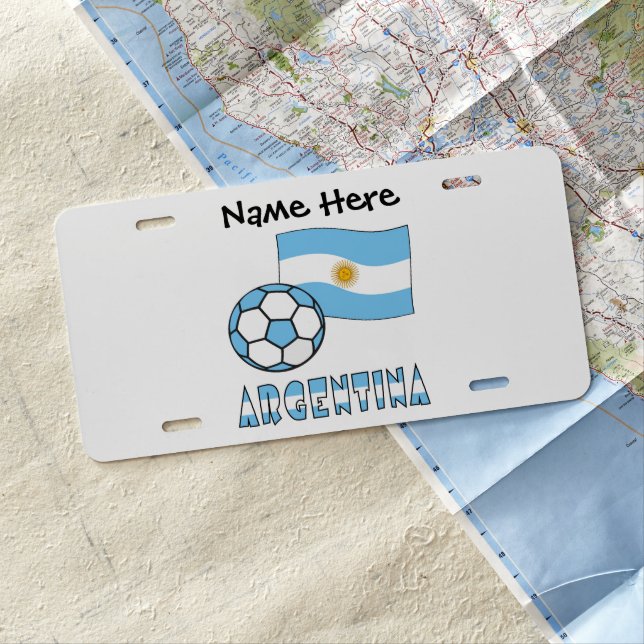 Argentine Soccer Ball and Flag Personalized  License Plate (In Situ)