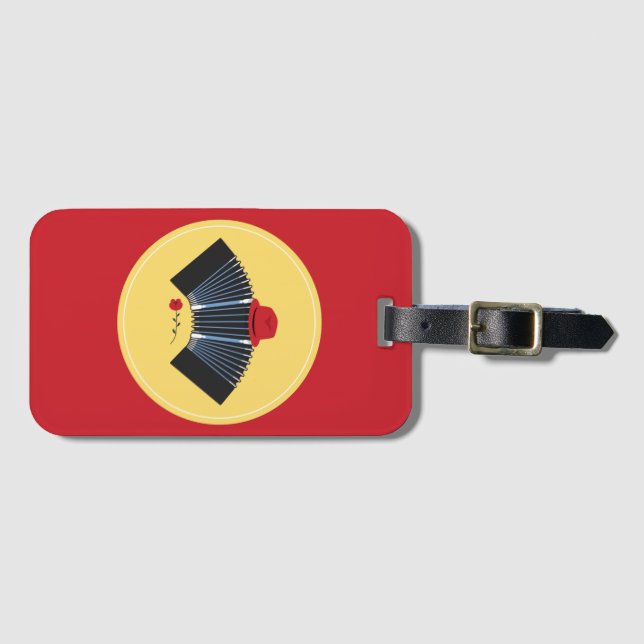 Argentine Tango Bandoneon with Red Fedora and Rose Luggage Tag (Front Horizontal)