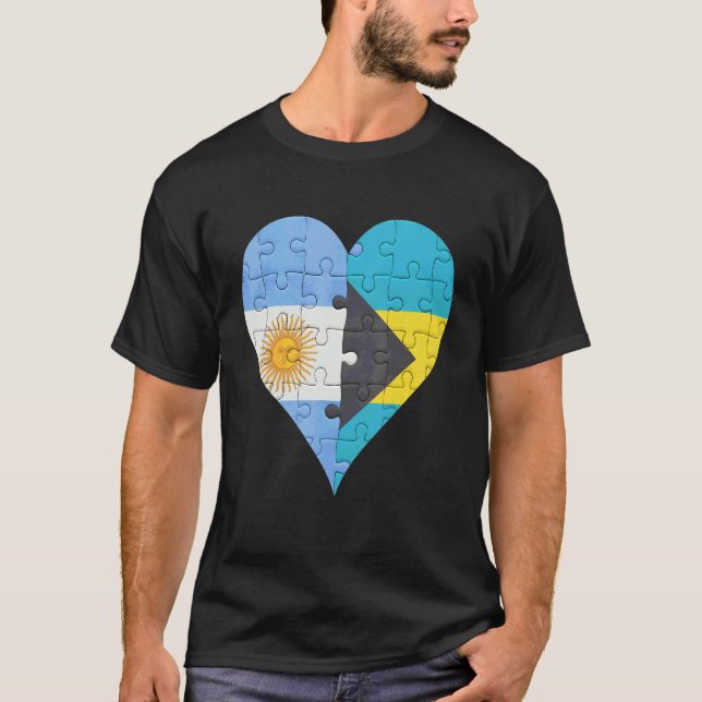 Argentinian Bahamian Flag Heart T-Shirt (Front)