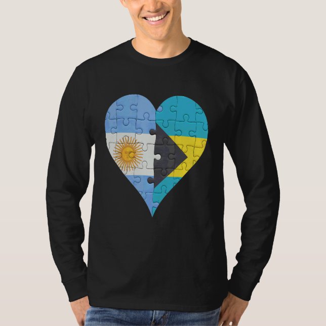 Argentinian Bahamian Flag Heart T-Shirt (Front)
