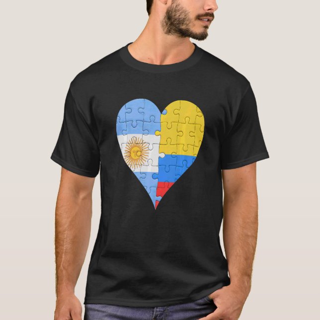 Argentinian Colombian Flag Heart T-Shirt (Front)