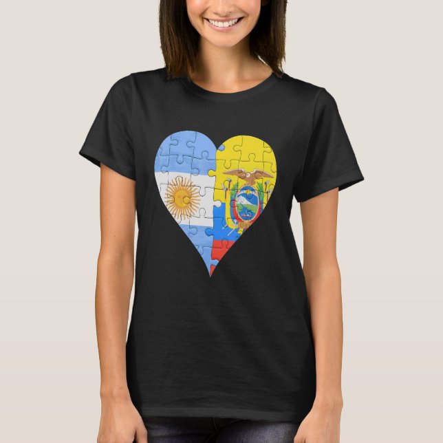Argentinian Ecuadorian Flag Heart T-Shirt (Front)