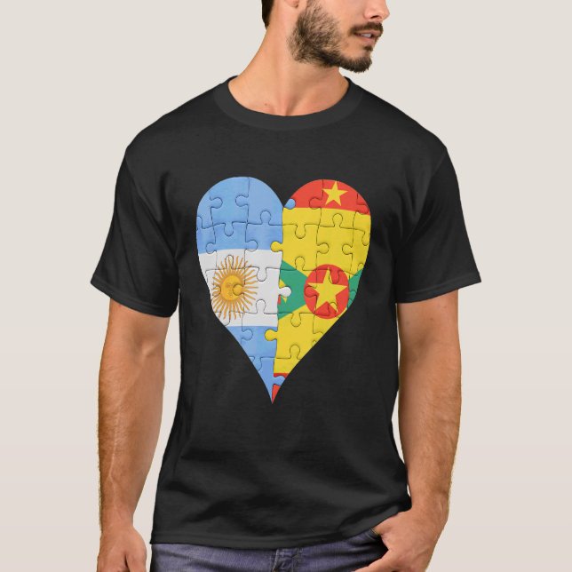 Argentinian Grenadan Flag Heart T-Shirt (Front)
