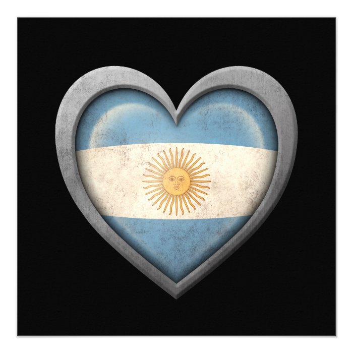 Argentinian Heart Flag with Metal Effect Personalized Invites