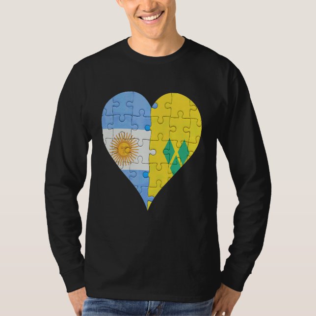 Argentinian Saint Vincentian Flag Heart T-Shirt (Front)
