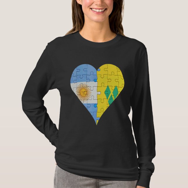 Argentinian Saint Vincentian Flag Heart T-Shirt (Front)