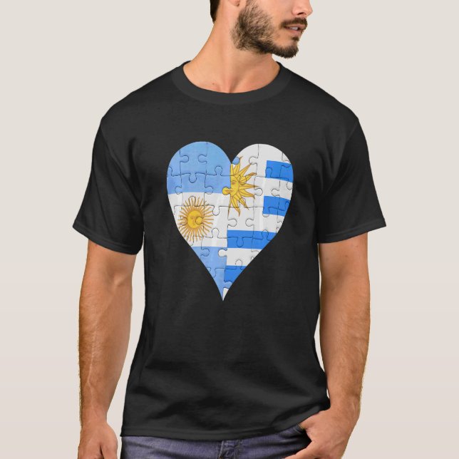 Argentinian Uraguyan Flag Heart T-Shirt (Front)