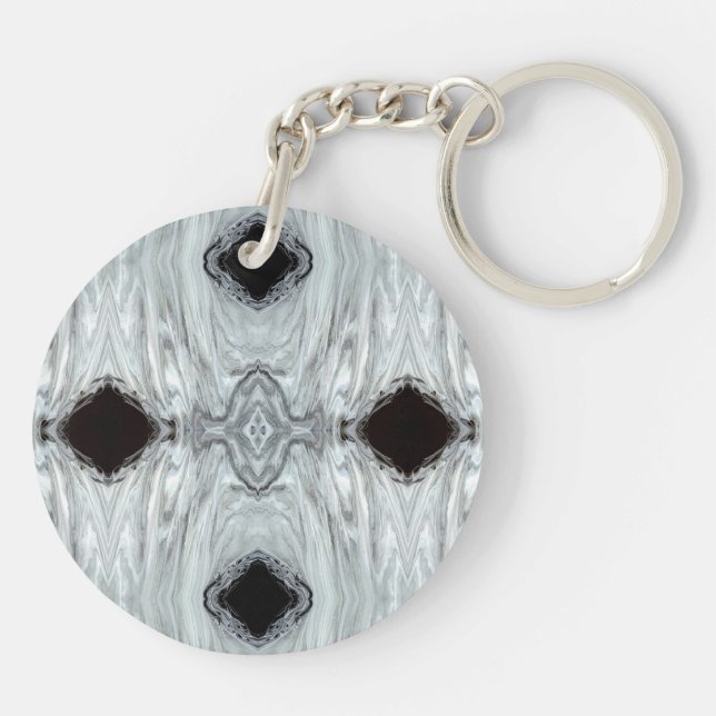 Argentum Gray and Black Abstract Acrylic Fluid Art Keychain (Back)