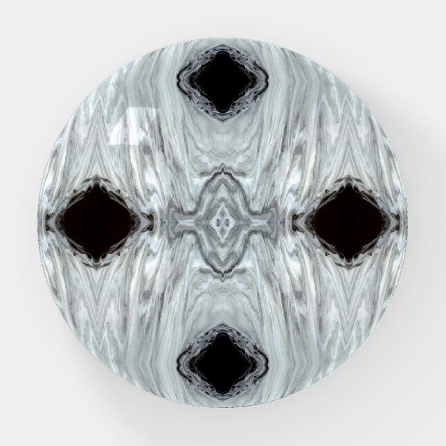 Argentum Gray and Black Abstract Acrylic Fluid Art Paperweight (Front)