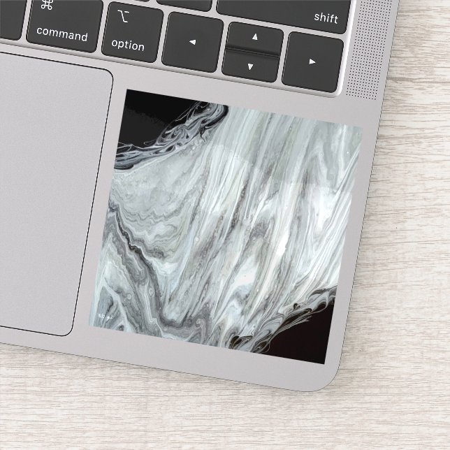 Argentum Gray and Black Abstract Acrylic Fluid Art Sticker (Detail)