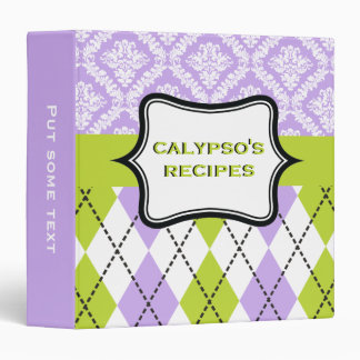 Argyle and damask pattern green, purple recipe binder