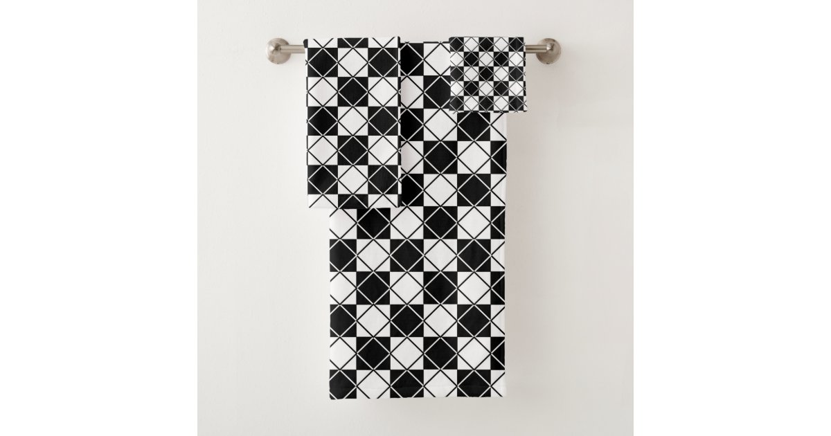 Argyle Black and White Bath Towel Set Zazzle