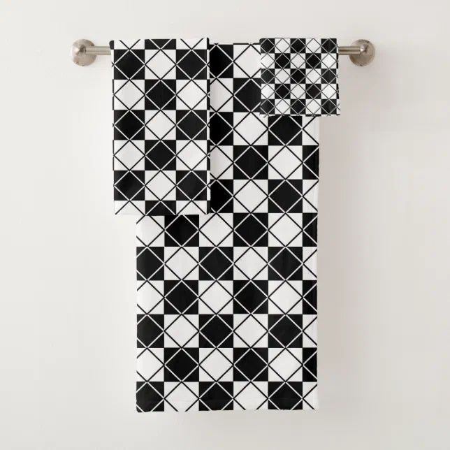 Argyle Black and White Bath Towel Set Zazzle