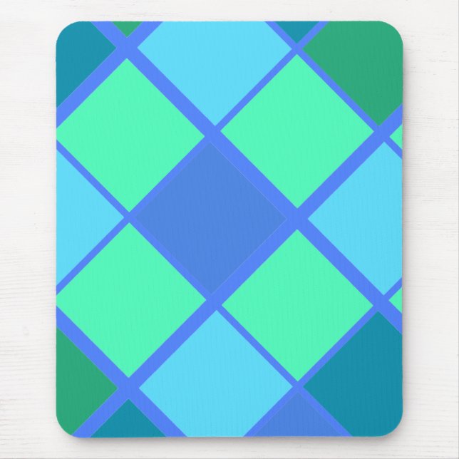 Argyle Blue and Green Diamond Pattern Mouse Pad (Front)