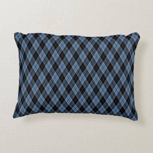 Argyle Blue Black White Stripes Diamond pattern Accent Pillow