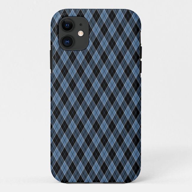 Argyle Blue Black White Stripes Diamond pattern Case-Mate iPhone Case (Back)