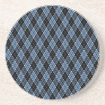 Argyle Blue Black White Stripes Diamond Pattern Drink Coaster by sumwoman at Zazzle