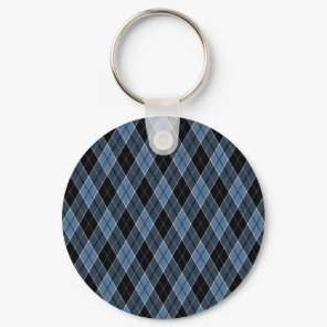 Argyle Blue Black White Stripes Diamond pattern Keychain