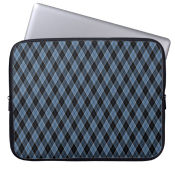Argyle Blue Black White Stripes Diamond Pattern Laptop Sleeve by sumwoman at Zazzle