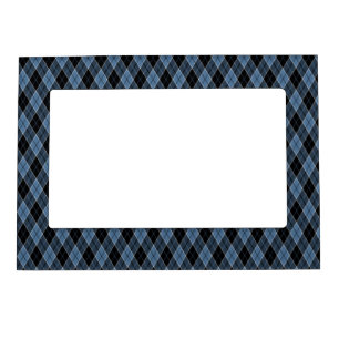 Argyle Blue Black White Stripes Diamond pattern Magnetic Picture Frame