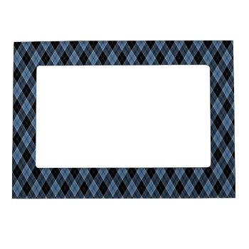 Argyle Blue Black White Stripes Diamond Pattern Magnetic Picture Frame by sumwoman at Zazzle