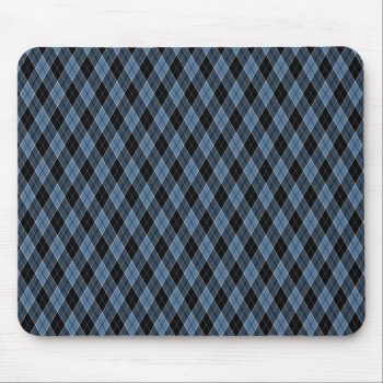 Argyle Blue Black White Stripes Diamond Pattern Mouse Pad by sumwoman at Zazzle