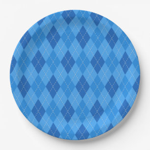 Argyle Blue diamonds with thin dotted line Paper Plates