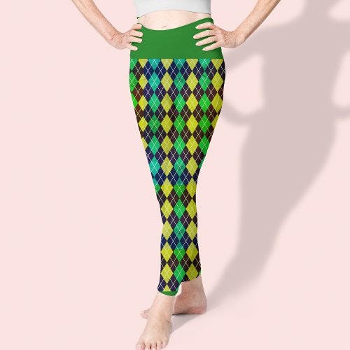 Argyle Blue Green Yellow Pattern Elegant Pretty Leggings