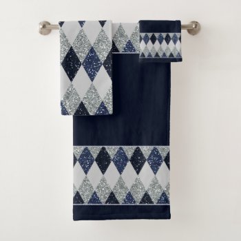 Argyle Blues Silver Shimmer Faux Glitter - All Opt Bath Towel Set by steelmoment at Zazzle