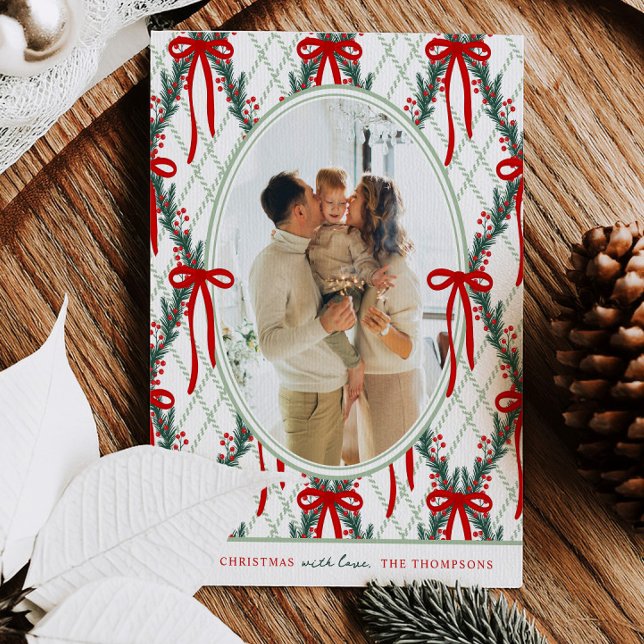 Argyle Bow Christmas Holiday Photo Card (Creator Uploaded)