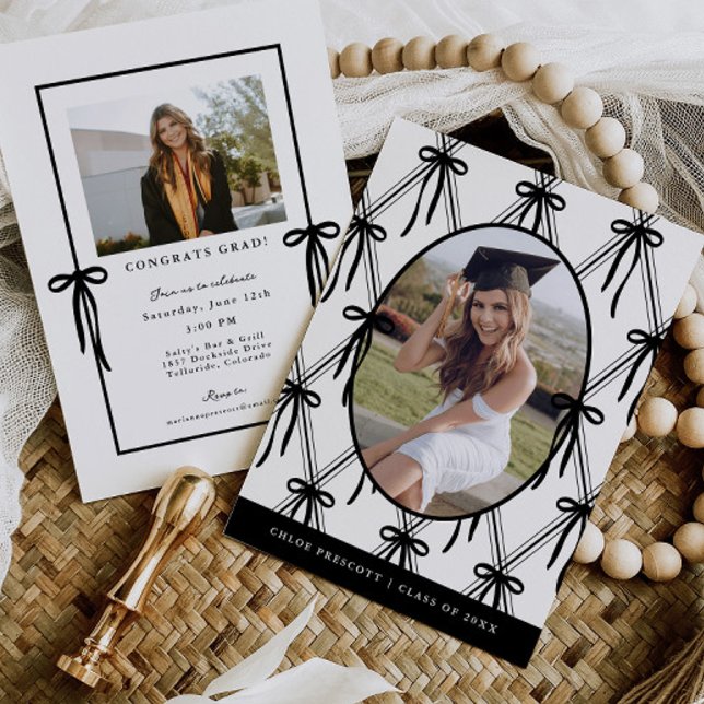 Argyle Bows Graduation Party Invitation Photo Card (Creator Uploaded)