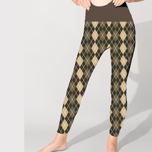 Argyle Brown Black Pattern Elegant Pretty Leggings