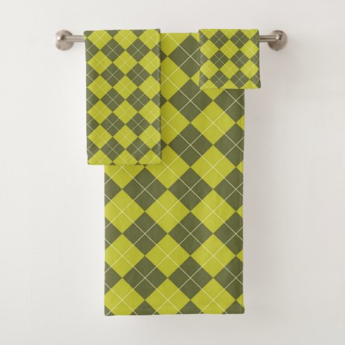 ARGYLE _ CHARTREUSE  OLIVE BATH TOWEL SET