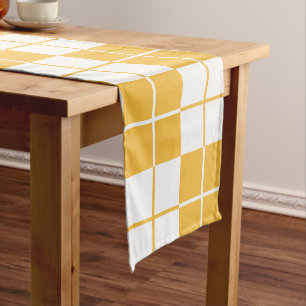 Argyle Checkerboard Plaid Yellow Short Table Runner