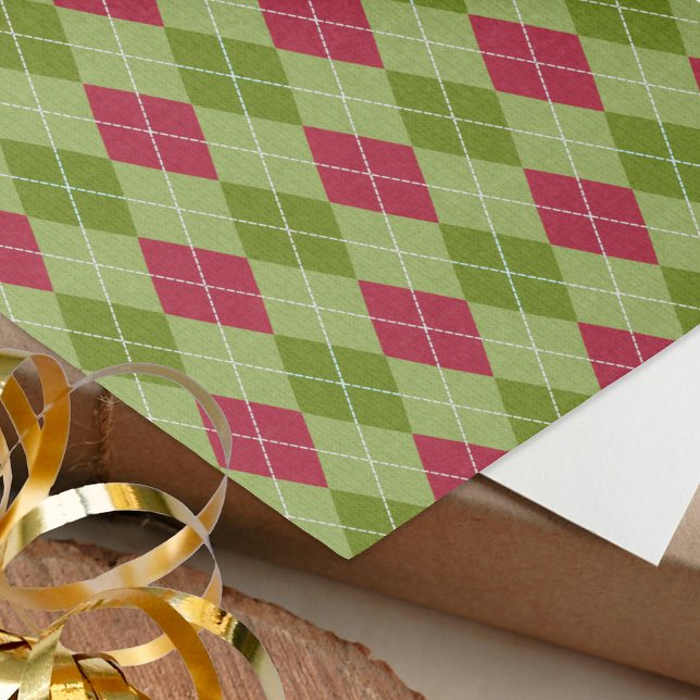 Argyle 'Christmas Elf' Holiday Green & Red Diamond Tissue Paper (Creator Uploaded)