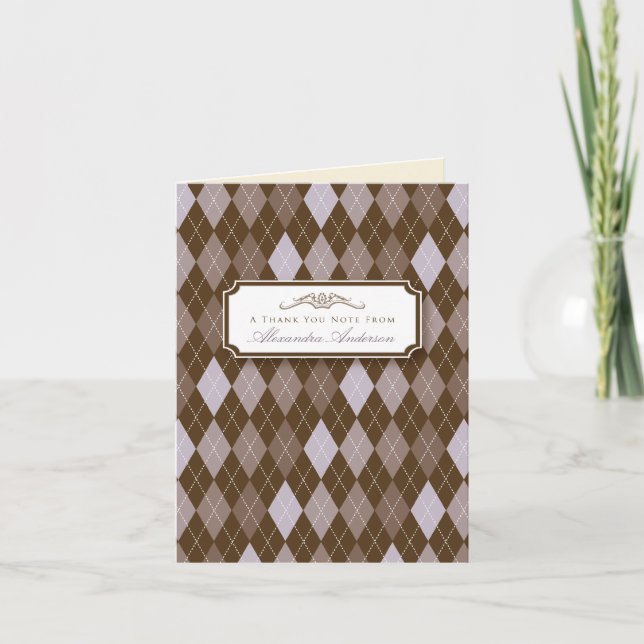 Argyle Custom Thank You Card (lilac/chocolate) (Front)