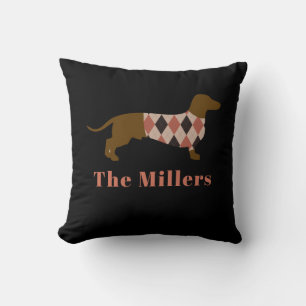Argyle Dachshund Customizable Throw Pillow